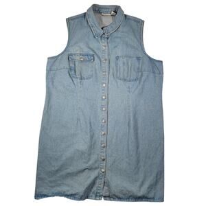 Jeanology Denim Snap Shirt Women 24W Plus Size Sleeveless Light Wash Western Top